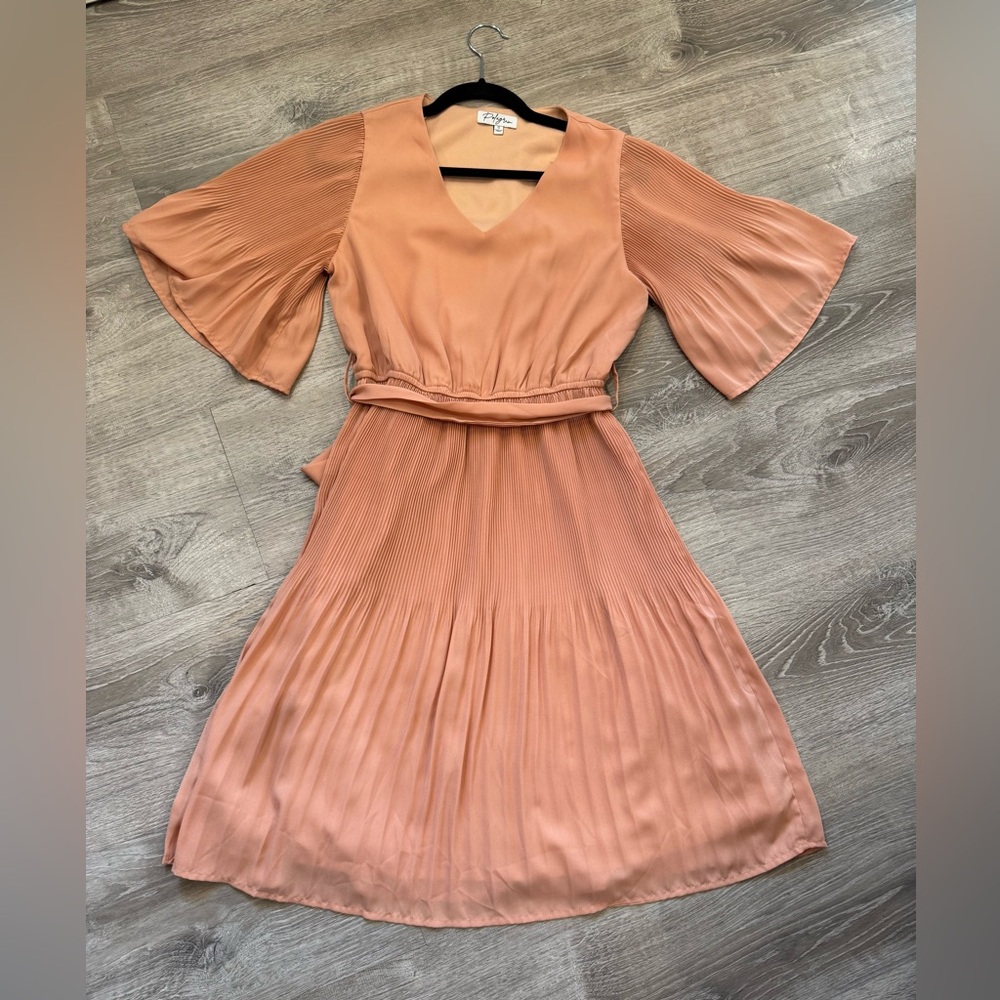 Polagram Apricot Pleated Midi Dress